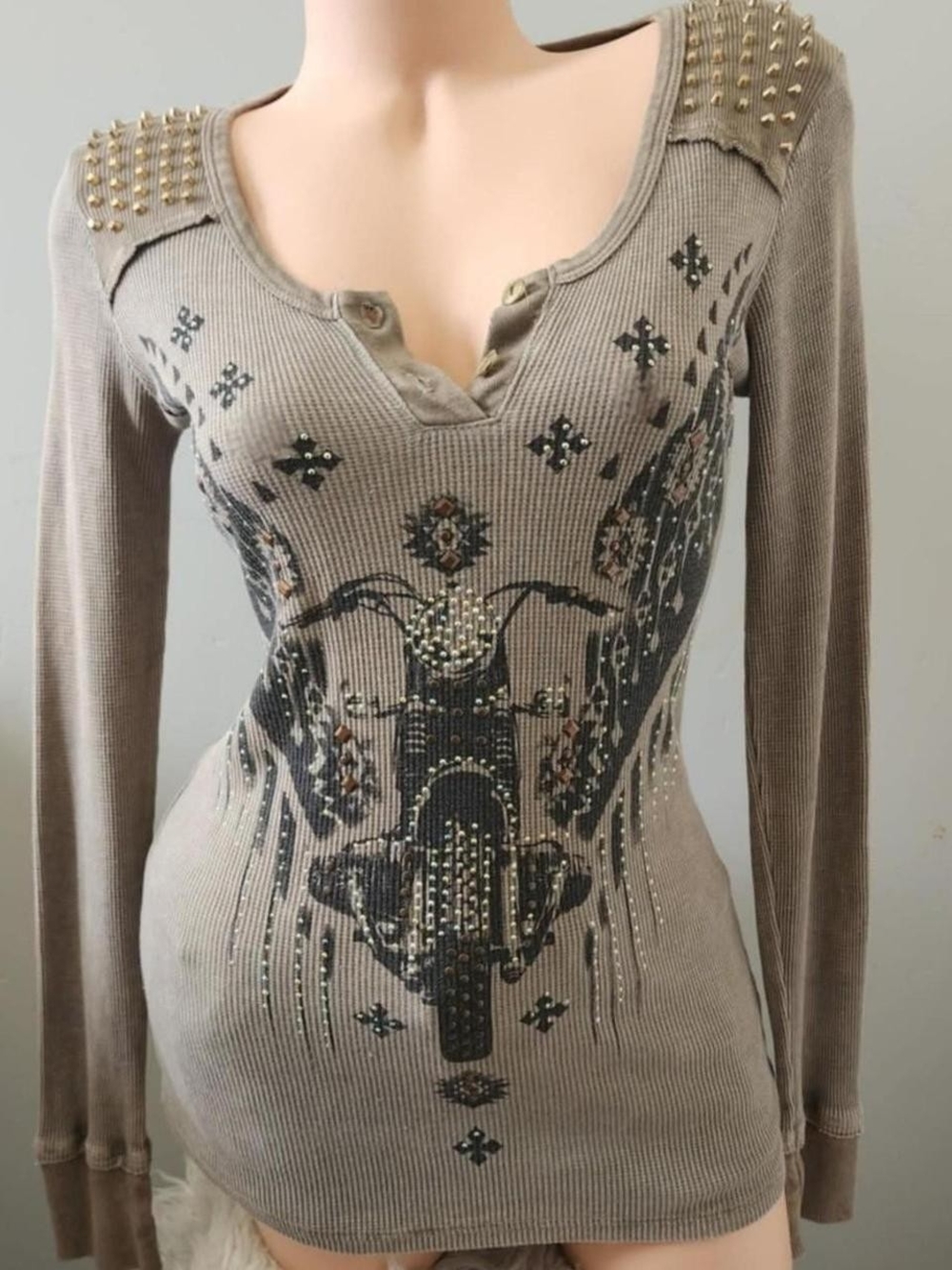 2000s y2k Vocal bedazzled long sleeve shirt size small